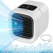 tectake® Air Cooler Frosty avec éclairage LED - 2 modes de refroidissement - 8W - Refroidisseur d'air 3-en-1 avec réservoir d'eau - Sans tuyau de vidange - Câble USB et entonnoir inclus - Mini climatiseur - Blanc
