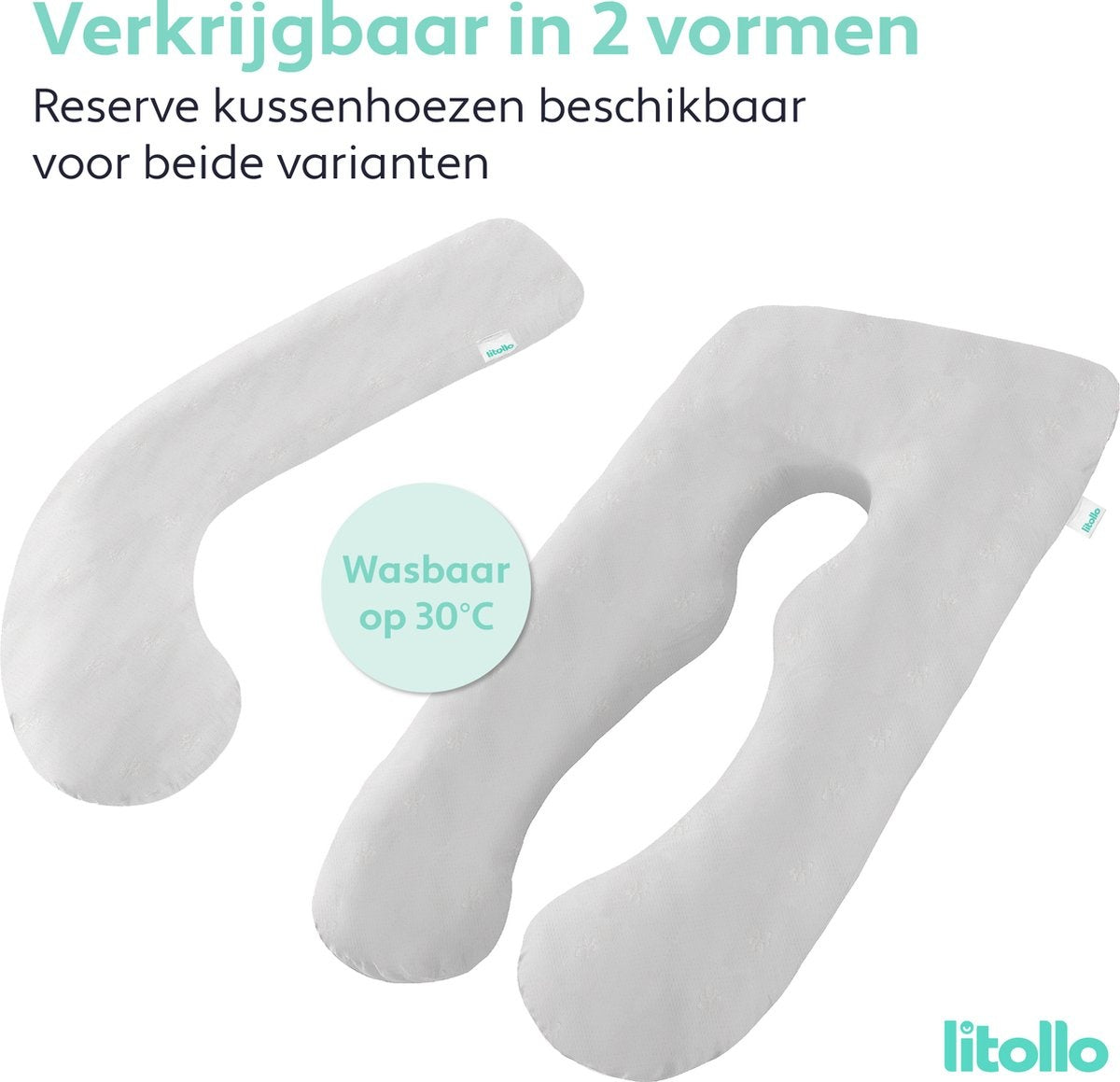 Litollo® Coussin de maternité (forme J) - Coussin d'allaitement - Coussin de corps - 145cm - Rembourrage en mousse à mémoire de forme