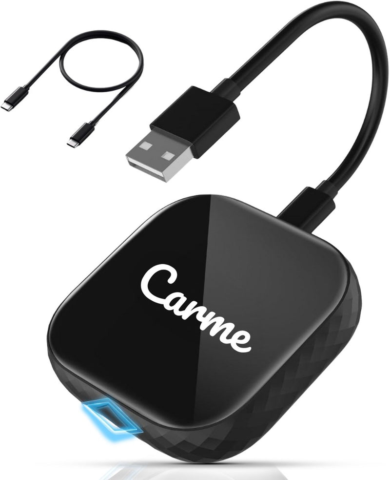 CarMe Premium 2-in-1 CarPlay Dongle - Wireless CarPlay & Android Auto - USB-A & USB-C - Connexion 5GHz - Auto Pairing - Noir