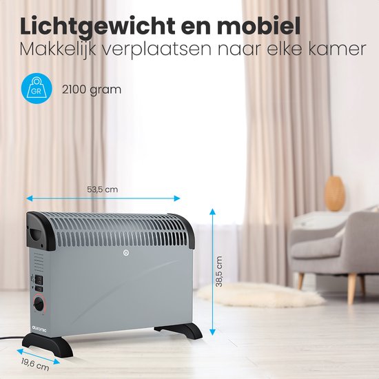 Auronic Convecteur électrique - 750/1250/2000 Watts - Avec ventilateur - Chauffage - Radiateur à ventilateur - Gris