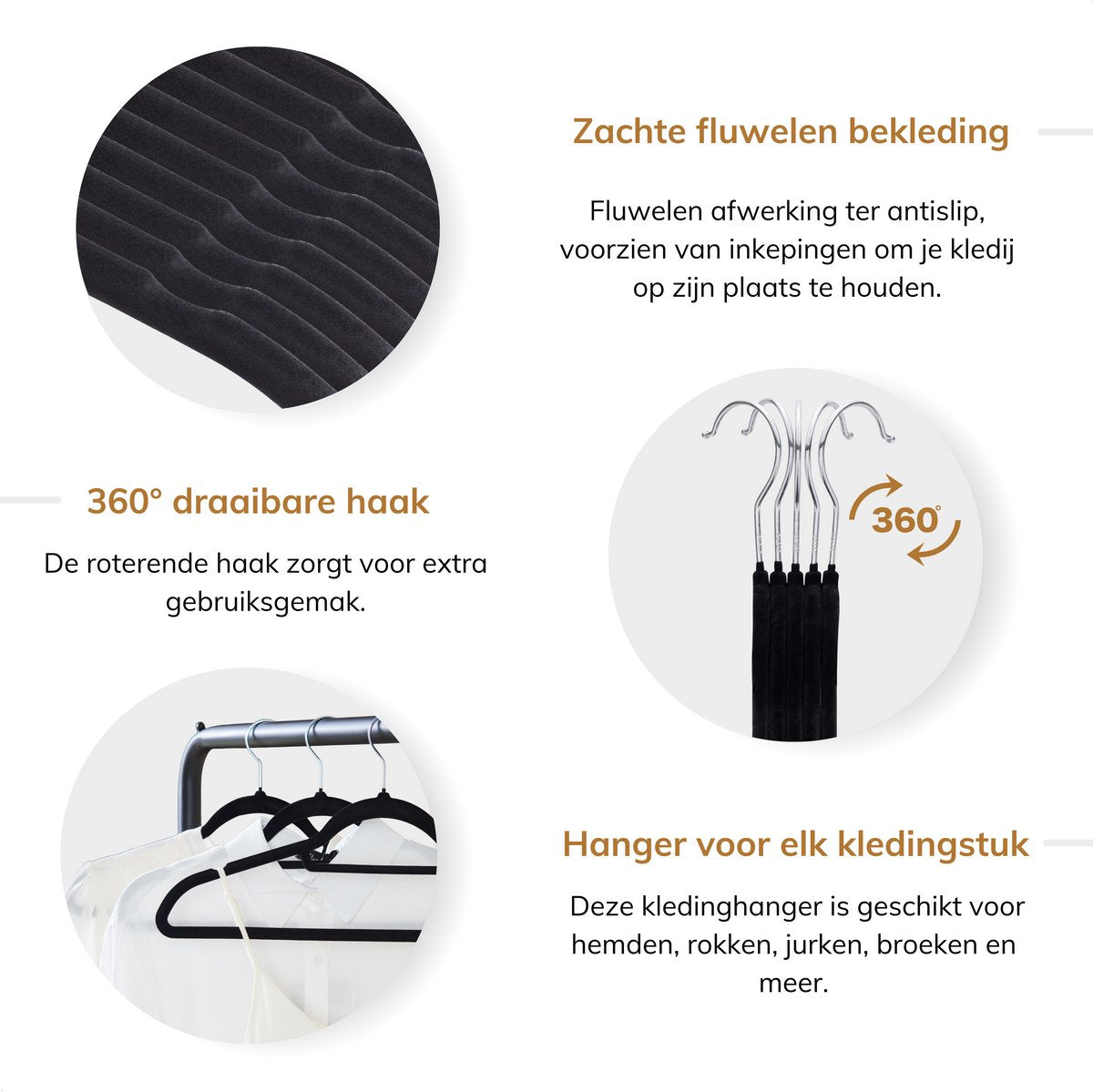 Cintres en velours Acaza - 60 pièces - Antidérapants avec crochet pivotant - Noir