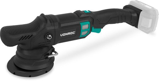 VONROC PRO Polisseuse excentrique 20V - Ø 125mm - Moteur sans balais - 7 vitesses (2000-5000/min) - Démarrage progressif - Comprend un patin d'appui - Comprend une batterie et un chargeur rapide.