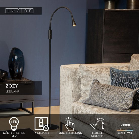 Lucide ZOZY - Lampe de lecture - LED à 3 niveaux de luminosité - 1x4 W 3000 K - Noir
