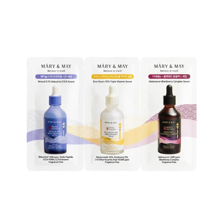 Mini-coffret d'essai de sérums Mary & May Édition Séoul – Mini-coffret de sérums pour l'hydratation, l'éclat et le soin