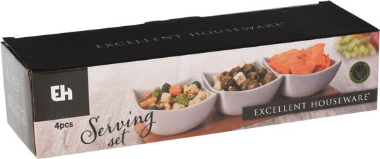 Excellent Houseware - Plateau de service / plateau apéritif - amuse-bouches / sauce / tapas - porcelaine - avec 3 petits bols
