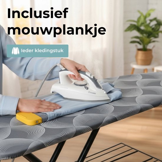 Table à repasser STAUS&BACH X - pour générateur de vapeur - 122 x 43,5 cm - Avec planche à repasser les manches et support pliable - Réglable en hauteur de 76 à 96 cm - Avec support pour générateur de vapeur et fer à repasser à vapeur - Gris foncé - Ironi