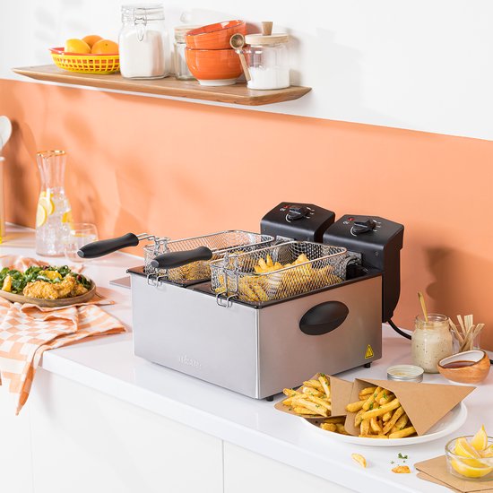 Friteuse Tristar 6 litres - FR-6937 - Friteuse double 2 x 1 800 W - Cuves à commande indépendante, zone froide - Acier inoxydable