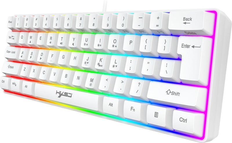 Clavier gaming - HxSJ - Clavier membrane - 61 touches - TKL - Qwerty - Blanc