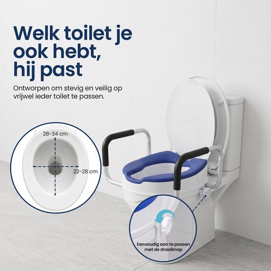 Rehausseur de WC Truesafe 10 cm - Taille universelle - Avec accoudoir et couvercle - Siège de WC surélevé - Coussin d'assise ergonomique - Rehausseur pour adultes et seniors