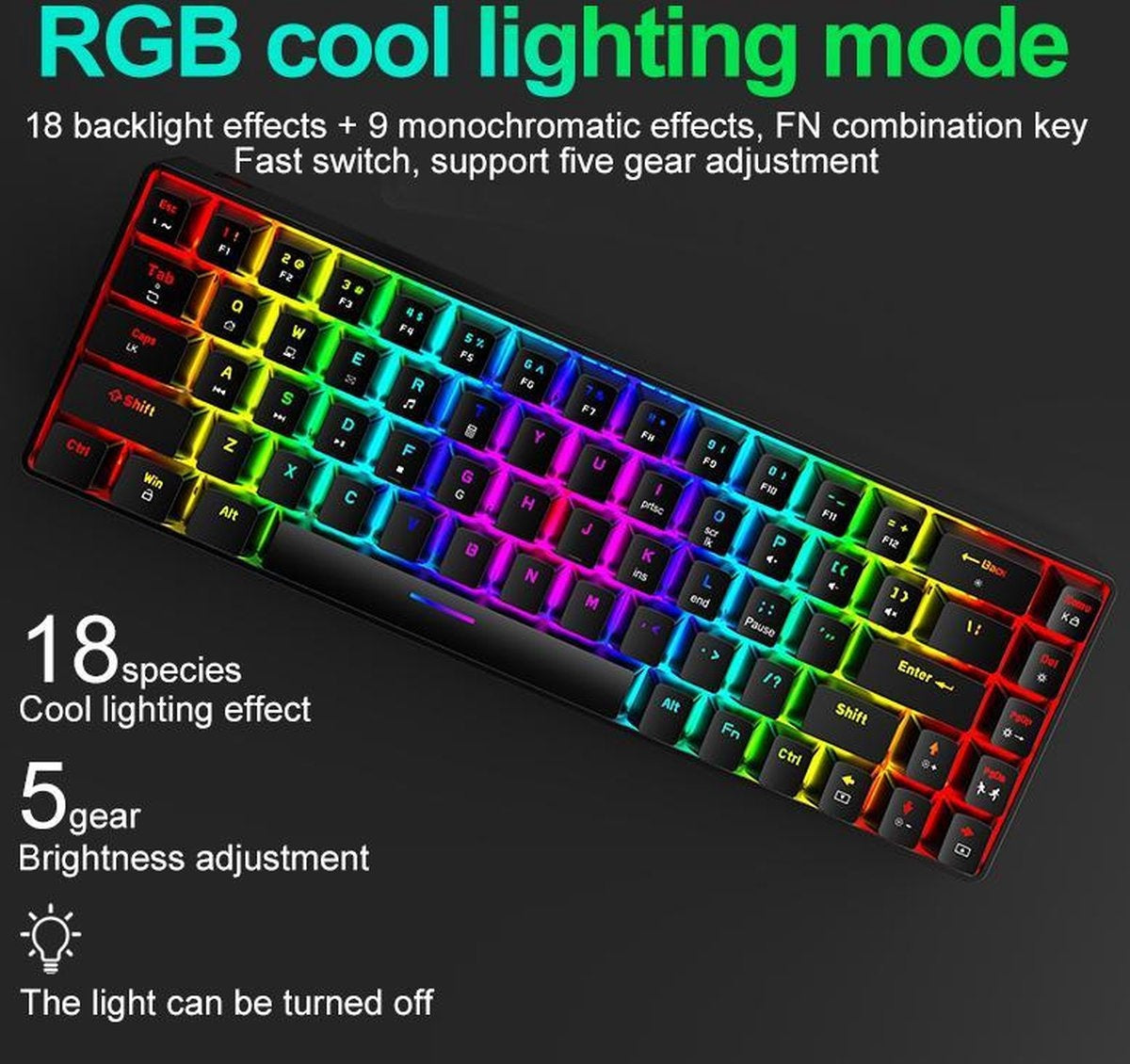 ZIYOU LANG T8 RGB Mechanical 68Keys gaming keyboard - Clavier de jeu Windows/Mac - Interrupteur marron - QWERTY - Clavier mécanique - Noir