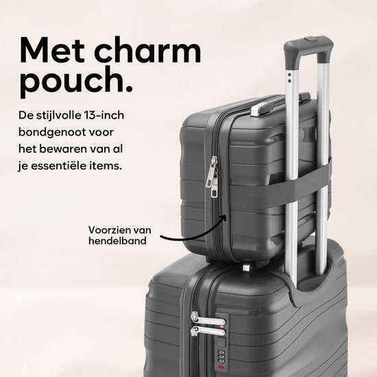 SKYCASES Travelin' Charm 4-Piece Trolley Set - Hand Luggage & Check-in Suitcases - 32L/60L/98L - Number Lock - 360° Noiseless Wheels - Lightweight & Sturdy - Modern Design - Anthracite V2