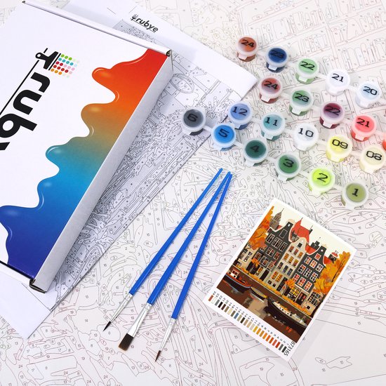 Rubye® Painting By Number Adults - Canal House - Peinture et pinceaux inclus - Toile à peindre - Colour by Number - 40x50cm