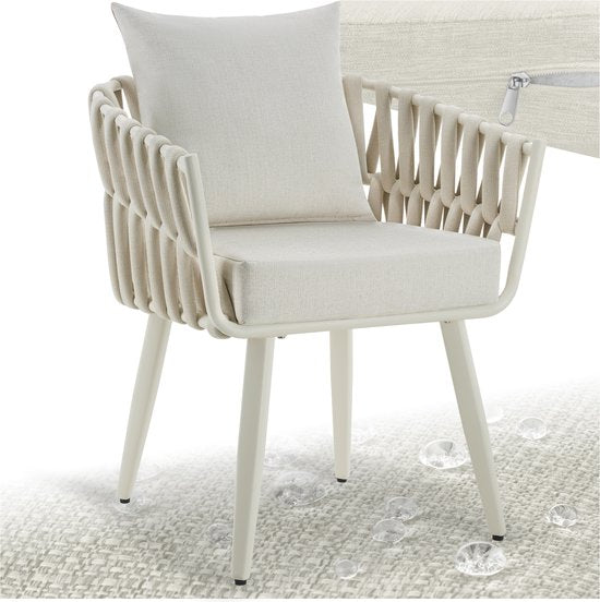 tectake® Chaise de jardin Lugano - Chaise longue avec structure en aluminium - Chaise d'extérieur au design « corde » - Fauteuil d'extérieur avec coussins épais - Pour le jardin ou le balcon - Chaise de terrasse - Résistante aux UV et aux intempéries - An