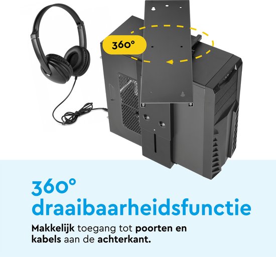 BRASQ Universal CPU Holder Black - Support CPU réglable - Gestion des câbles - Rotation à 360 degrés - Capacité 10 KG