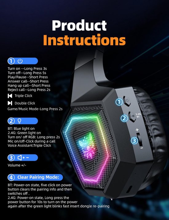 Casque Onikuma GT806 : filaire et sans fil, arceau, gaming, Bluetooth, noir