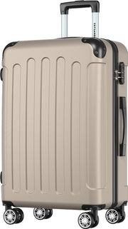 Valise TRVLMORE 70 L – Coque rigide en ABS – Roulettes à 360° – Cadenas à combinaison – Couleur champagne