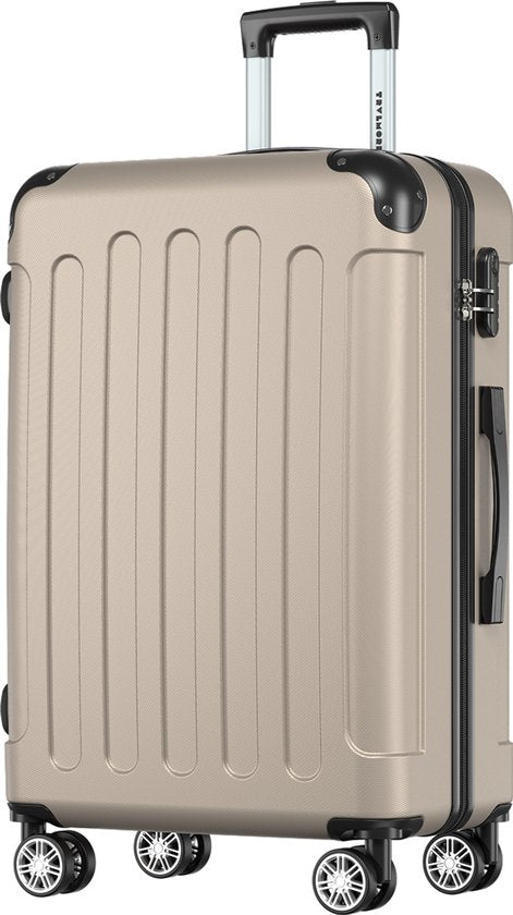 Valise TRVLMORE 70 L – Coque rigide en ABS – Roulettes à 360° – Cadenas à combinaison – Couleur champagne