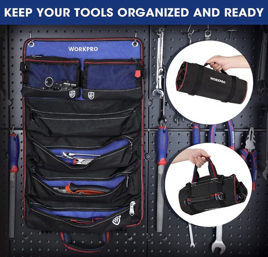 Sac à outils à roulettes, sac à outils multifonctionnel avec 2 pochettes amovibles et 4 pochettes à outils à fermeture éclair, organiseur en laine d'outils 720D Heavy Duty, idéal pour ranger