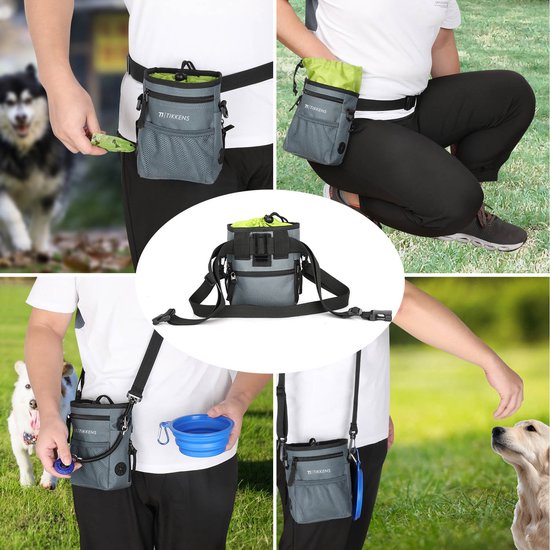 Pochette de récompenses Tikkens pour chiens - Avec clicker et gamelle pliable - Imperméable et lavable - 25 x 15 x 3 cm - Gris