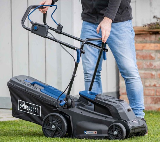 Tondeuse à gazon sans fil Scheppach BC-MP380-X - 2x20 V - Fonction mulching - Largeur de coupe de 38 cm - 6 hauteurs de coupe réglables : 27-75 mm - Pour les jardins jusqu'à 500 m² - Bac de ramassage de 45 L -