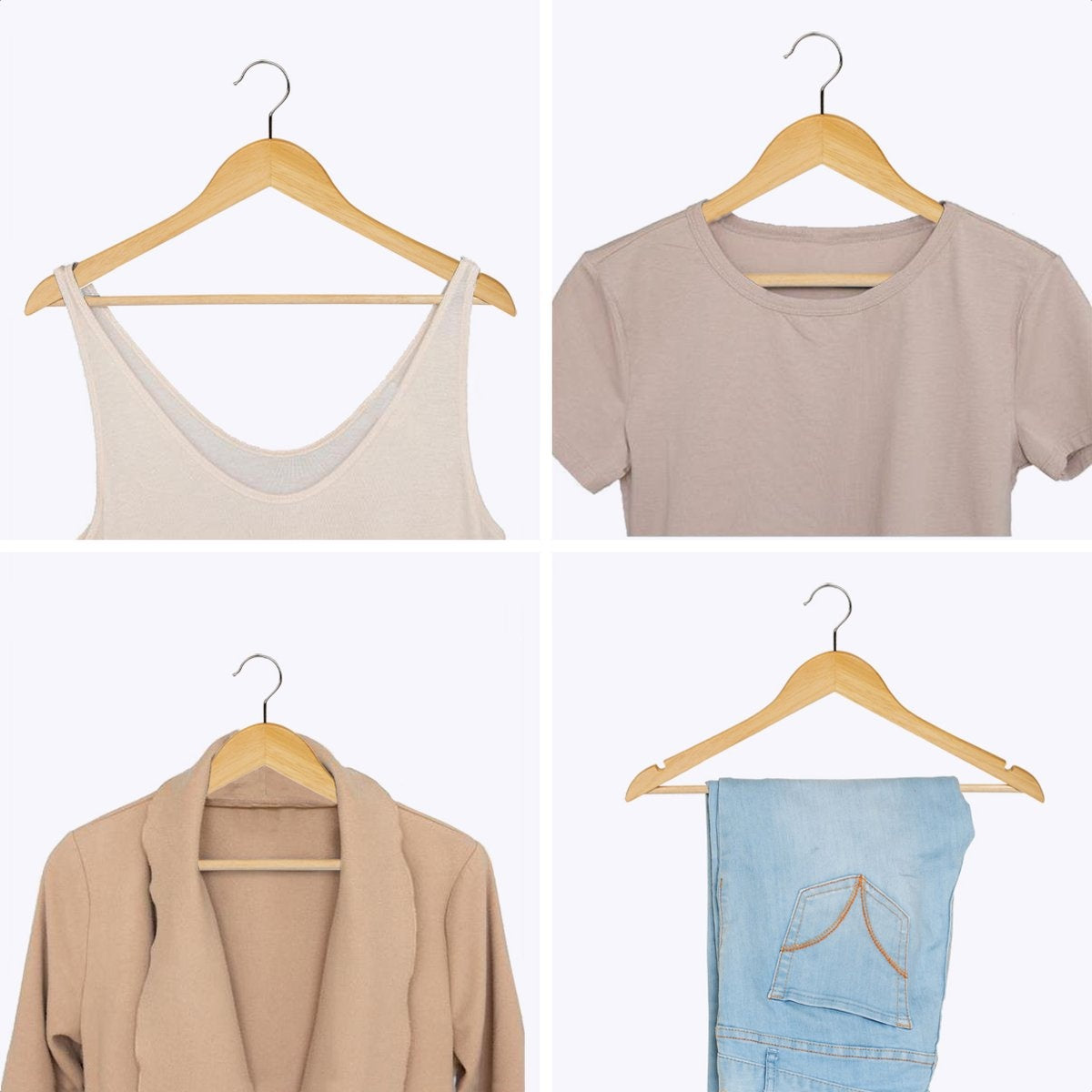 LifeGoods Cintres - Avec barre de pantalon - Bois dur - Naturel - 30 pièces