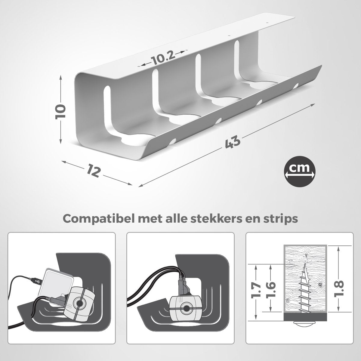 Stilemo Cable Tray Desk 2 Piece - Support de câbles 43 CM - Organisateur de câbles 5 KG Capacité de charge - Blanc