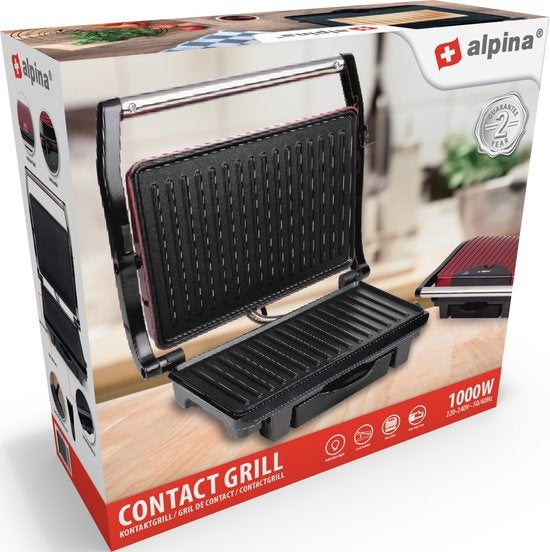 Grill de contact - alpina - Antiadhésif - 1000W - Noir/Rouge