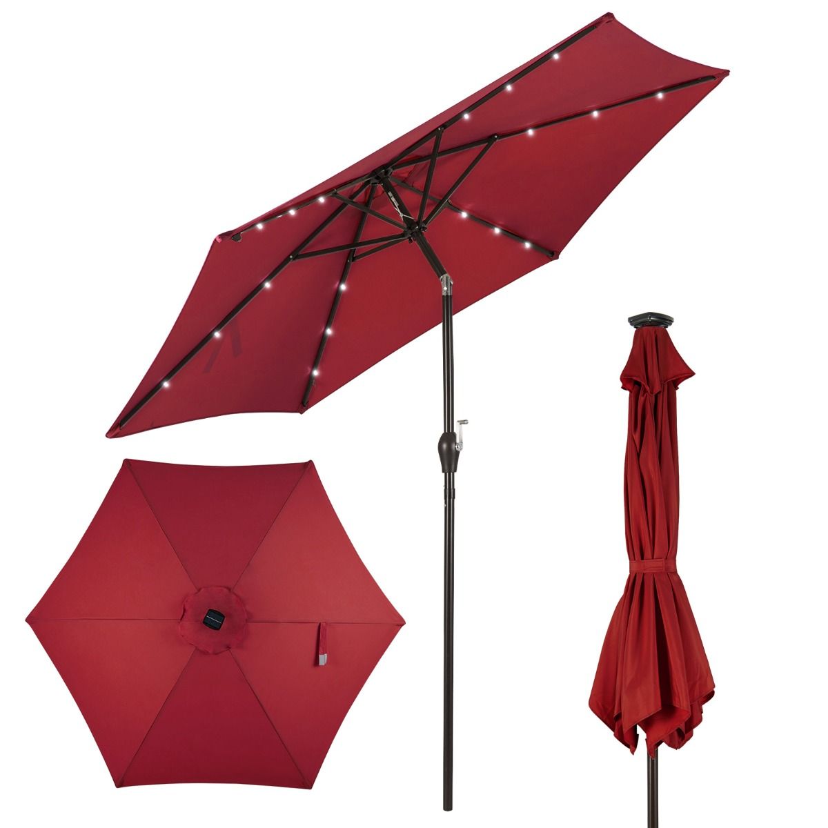 Parasol inclinable Coast avec éclairage LED - À énergie solaire - 2,7 m de diamètre - Beige