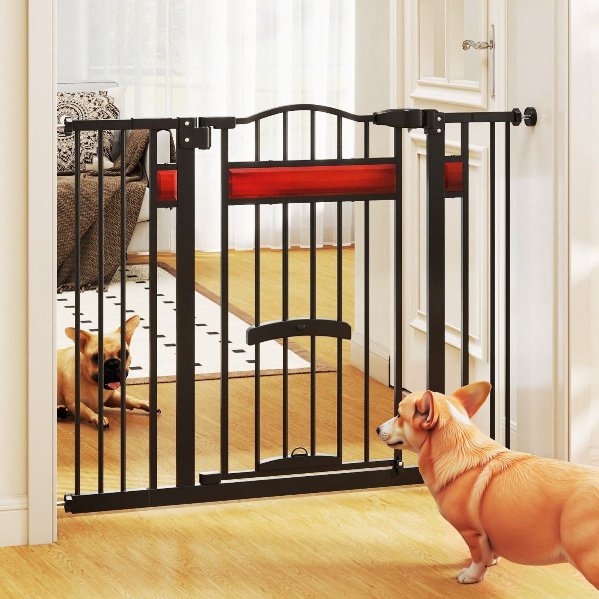 Barrière de sécurité Coast avec petite porte - réglable de 74 à 104 cm - double verrouillage - noir/blanc