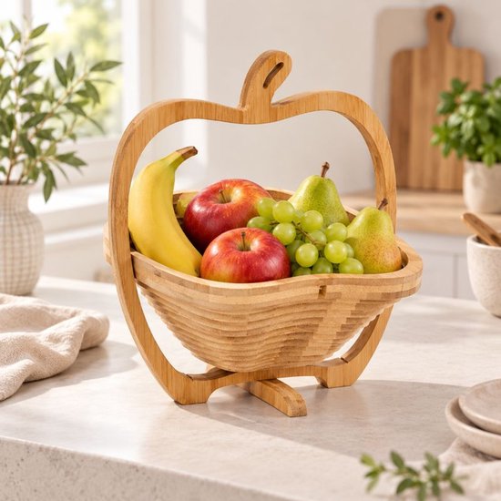 Panier à fruits pliable Ceruzo - Bambou - 27 x 22 x 30 cm - 2 en 1 - Panier à fruits et dessous de plat