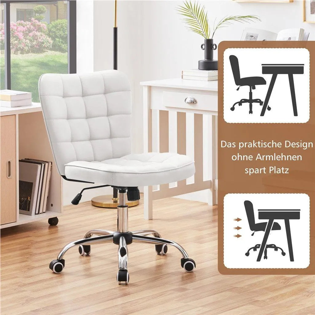 Yaheetech Ergonomic Office Chair - Chaise pivotante - Siège réglable - Sans accoudoirs - Cuir synthétique - Blanc
