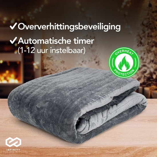 Infinity Goods Couverture électrique - Couverture chauffante - 1 personne - 160 x 130 cm - Avec minuterie - Couverture - Polaire - Anthracite