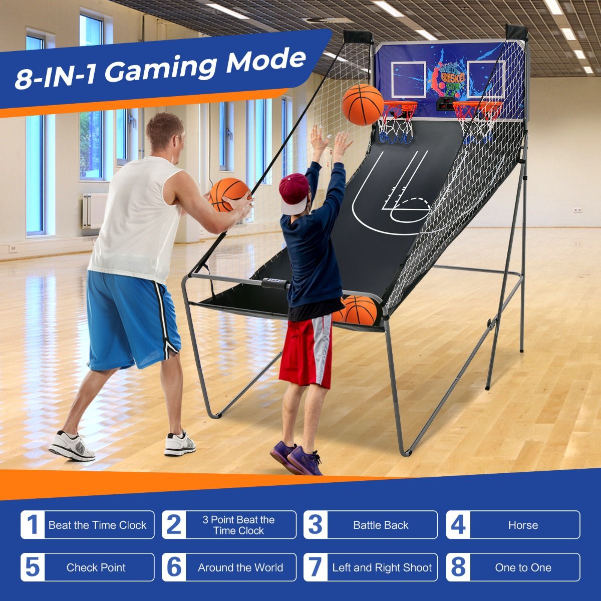 Jeu de basket-ball électronique Coast pour l'intérieur - Tir double - Compteur de points automatique - Bleu foncé + noir