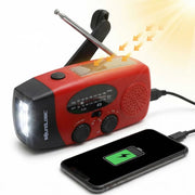 Radio d'urgence Soundlogic à énergie solaire et à remontage manuel - Batterie externe 2 000 mAh, lampe de poche et fonction SOS - Rouge - 13 × 4,7 × 6,6 cm