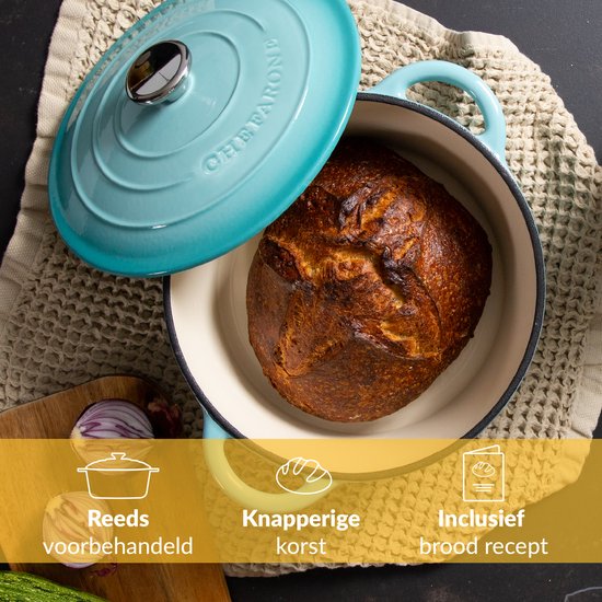 Casserole en fonte Chefarone 4,7 L - Sans PFAS - Casserole avec couvercle - Compatible avec toutes les sources de chaleur - Émaillée bleue