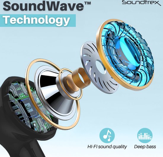 Soundtrex X-Pro Wireless Earphones - Ecouteurs Bluetooth - Earpods sans fil - Ecran LED - Bluetooth 5.3 - Noir