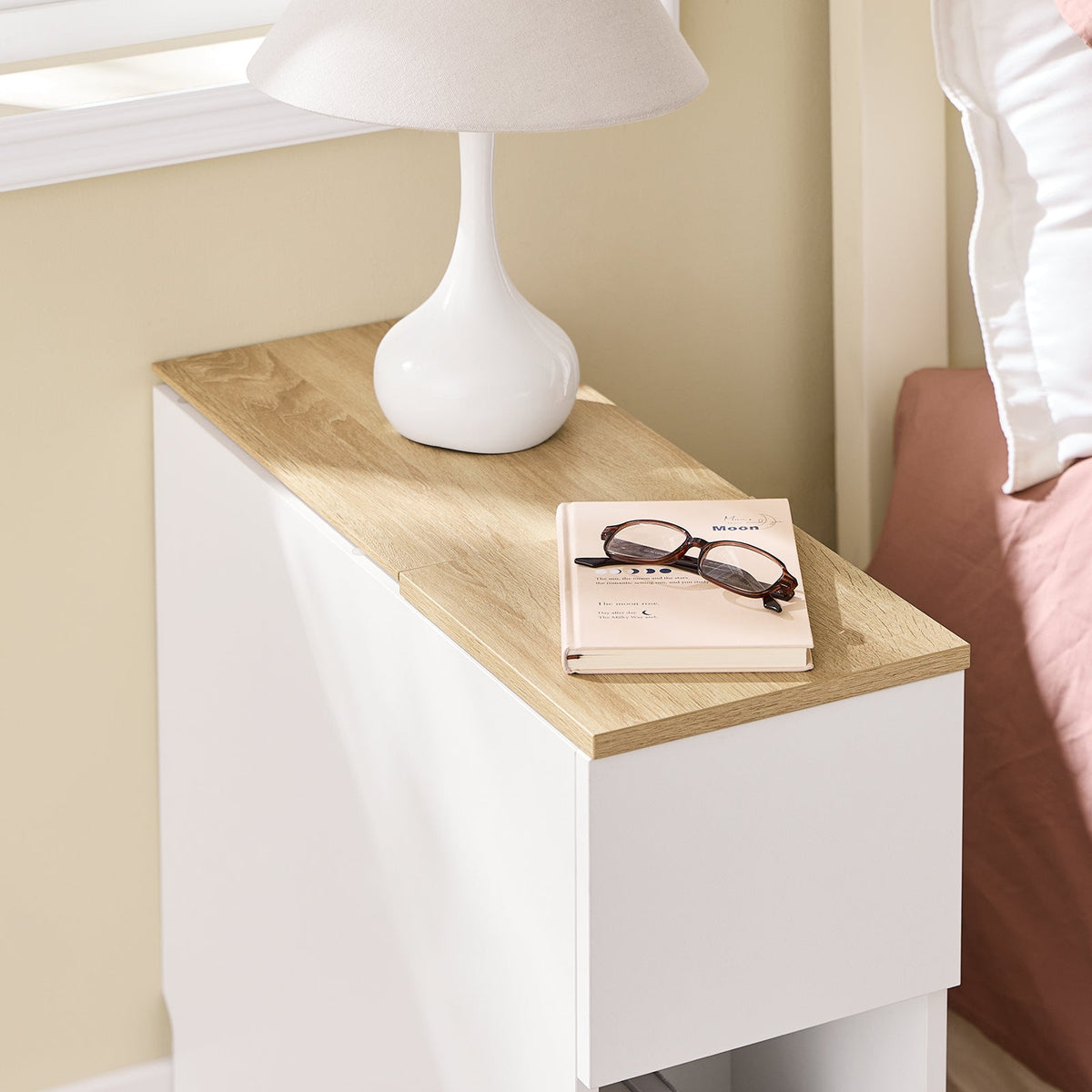 SoBuy FBT162-WN Table de chevet 20x60x65 cm Blanc avec 3 compartiments pour lit à ressorts et petites chambres
