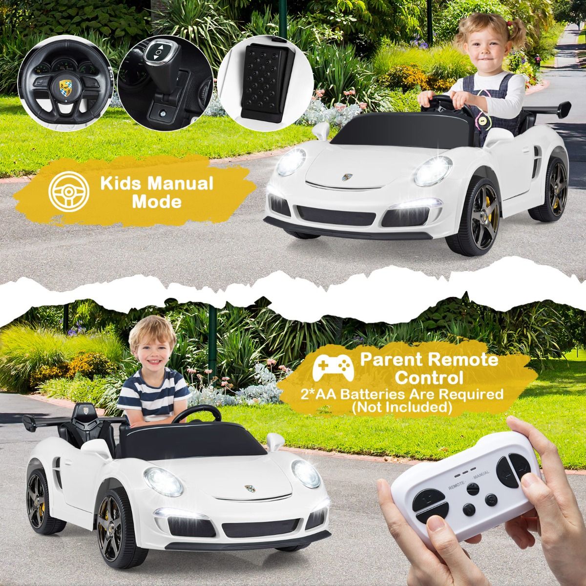 Voiture électrique pour enfants Coast - télécommande - éclairage LED - blanche