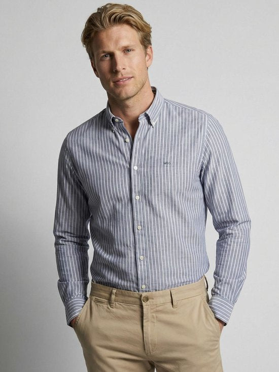 Chemise McGregor en coton et lin à rayures indigo - Taille XL - Homme
