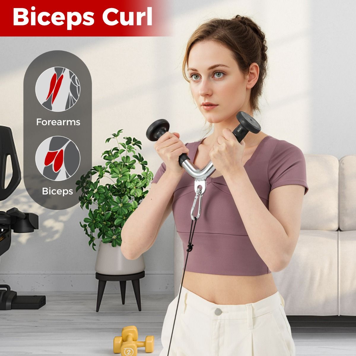 Kit d'accessoires pour machine à câbles Coast - Poignée en V - Double poignée en D - Corde pour triceps - Noir et argent