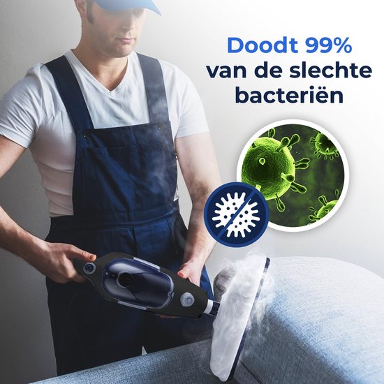 Nettoyeur vapeur 2 en 1 - Nettoyeur vapeur à main - Nettoyeur de taches - Avec 8 accessoires et 2 chiffons en microfibre - Nettoyage de canapés, sols, salles de bain et tapis - Noir