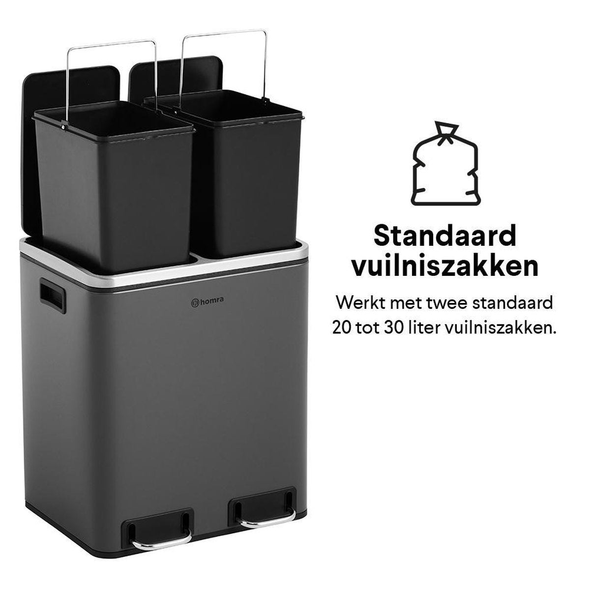 Homra BLINQ Poubelle de tri sélectif avec 2 compartiments - 2 x 15 L