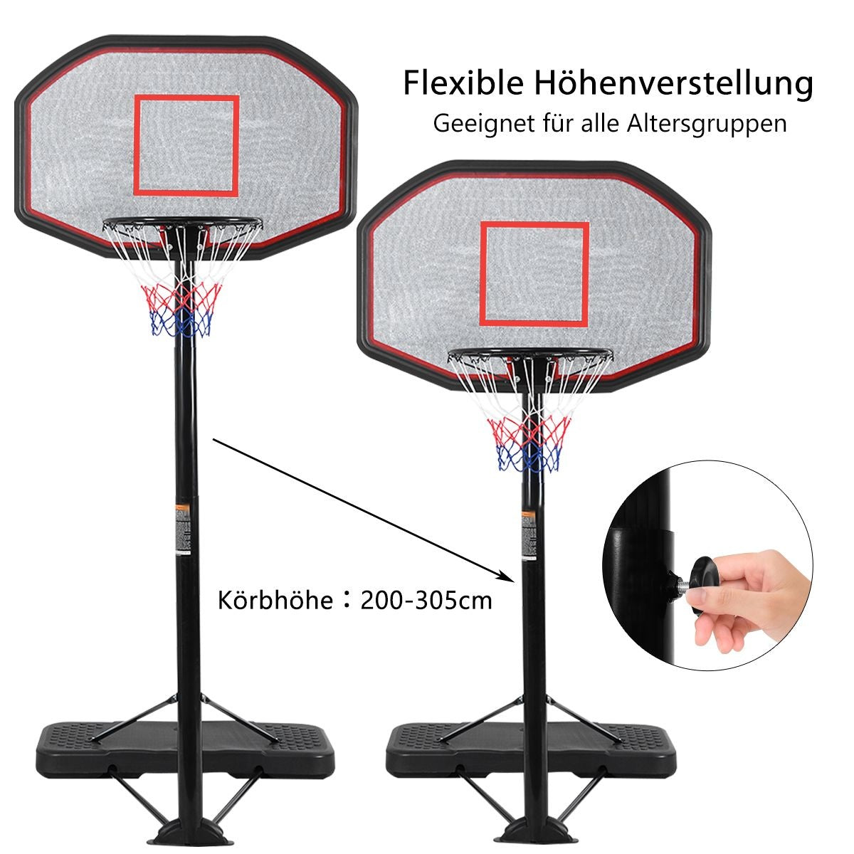 Coast Basketball Pole - anneau de basket avec support - hauteur 220-305 cm - noir