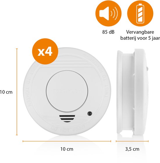 Smartwares FSM-11514 - Détecteur de fumée, lot de 4, 85 dB - Pile d'une durée de 5 ans, capteur d'une durée de 10 ans - Certifié TÜV - Détecteur d'incendie