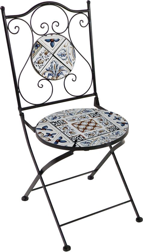 Chaises de bistrot AXI Amélie – Pliantes – Bleu clair – Chaises de jardin pliantes en métal – Dossier haut – Lot de 2 pièces – Effet mosaïque – Incrustées de carreaux de céramique – Capacité de charge de 150 kg – Jardin, terrasse ou balcon