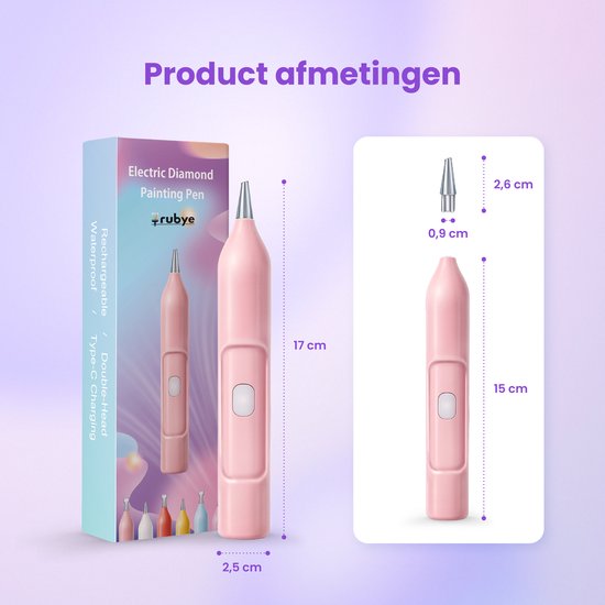 Rubye® - Stylo peintre électrique pour diamants - Avec technologie d'aspiration - Rechargeable via USB-C - Confortable à utiliser - Pour pierres rondes et carrées - Rose