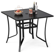 Table de jardin Coast avec trou pour parasol - table à manger carrée - plateau à lattes - noir - 91 x 91 cm