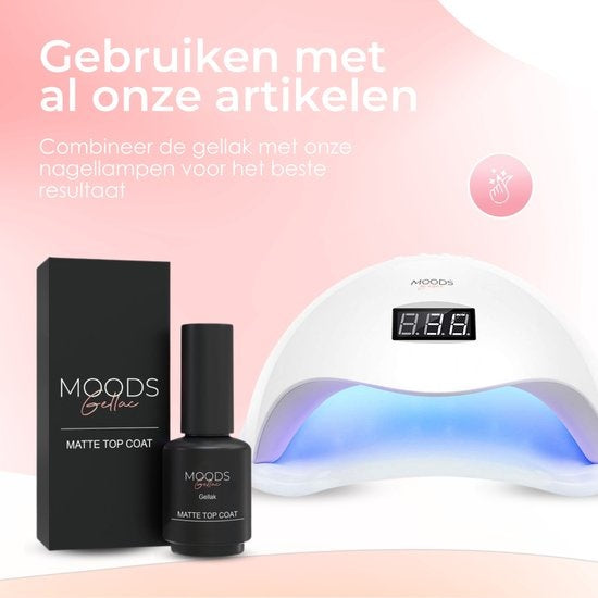 Moods Gellac - Matte Top Coat - Vernis à ongles - Gel Paint Starter Pack - Nails - Gel Paint Set - 15 ML