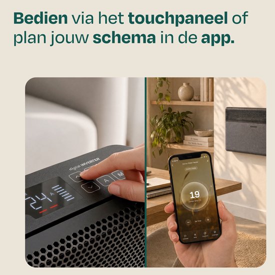 Radiateur électrique de luxe VONROC – Panneau en tissu – Onduleur – 2 500 W – 30 m² – Noir – Wi-Fi