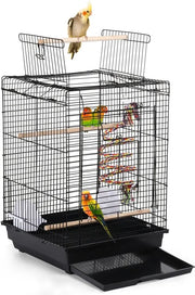 Yaheetech Cage à oiseaux avec jouets et toit rabattable - Noir - 40 x 40 x 58 cm